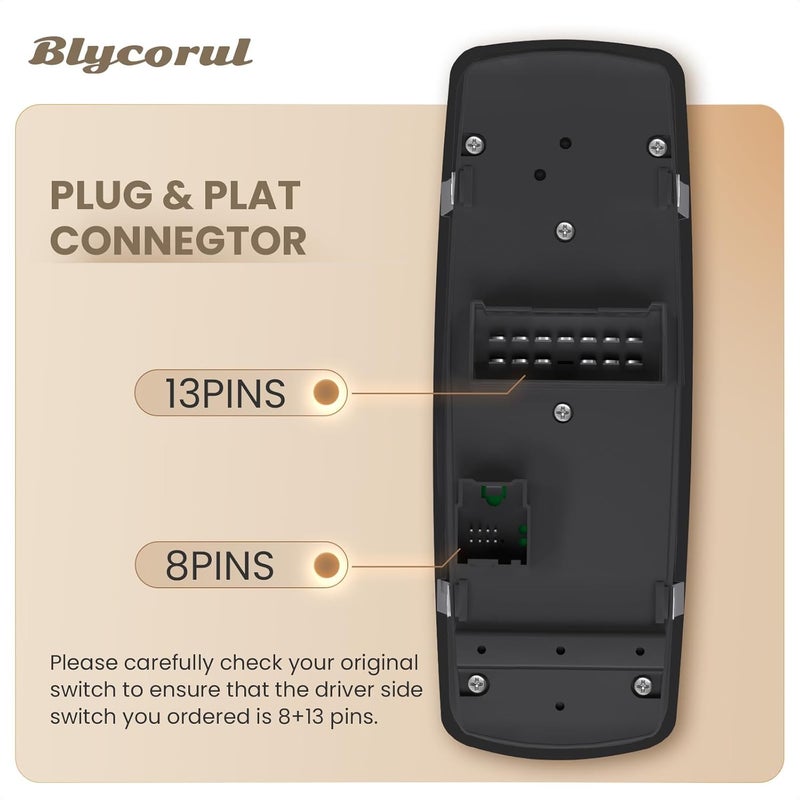 Blycorul Master Power Window Switch Driver Side Control Button Door Lock Replacement for 2011-2016 Dodge Journey Left Front Main Switch with 8+13 Pins Replaces#68084001AD, 68084001AC, 68084001AB - Image 3